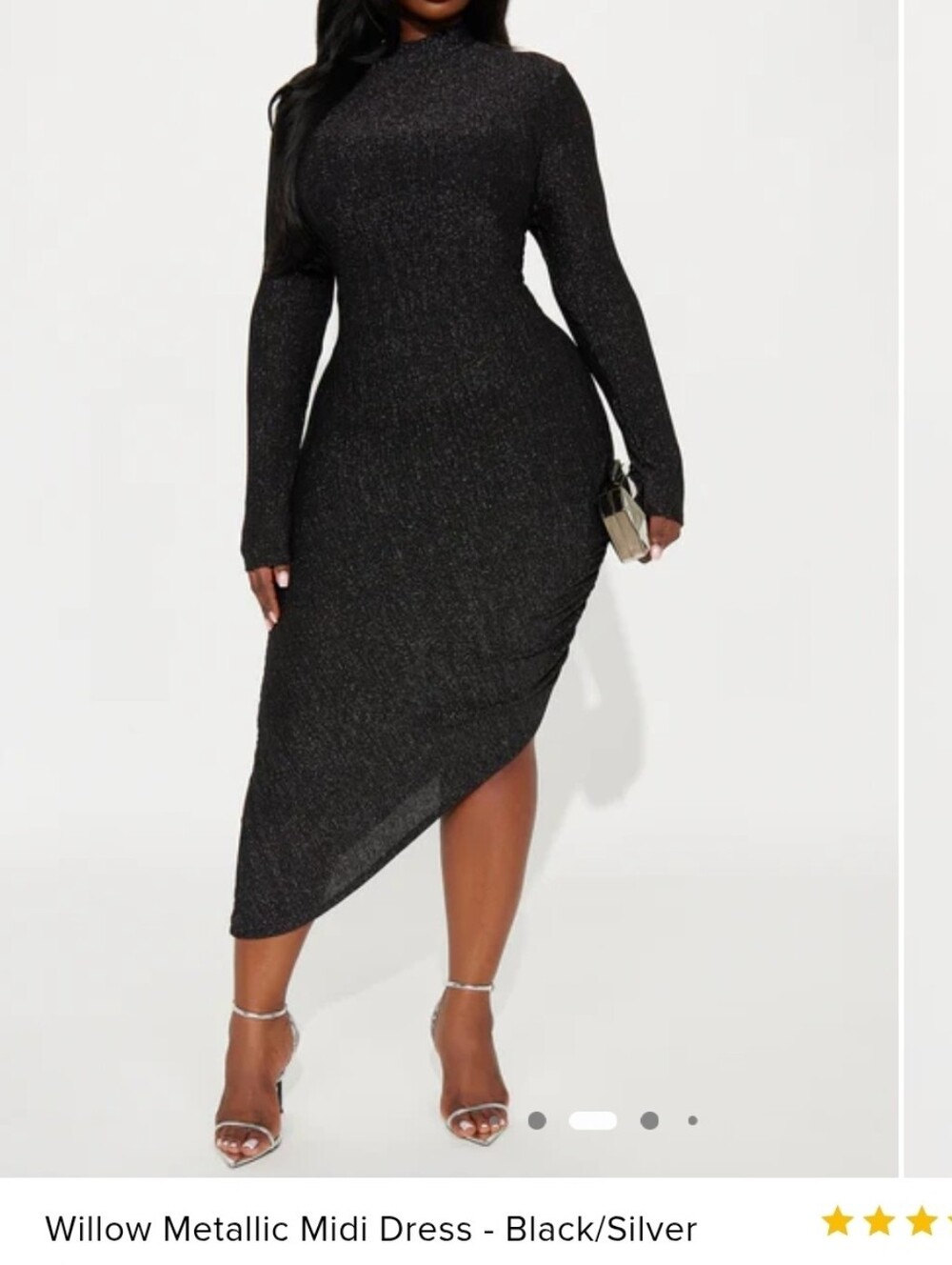Fashion Nova Black Sparkle Asymmetrical Long Sleeve Midi Dress